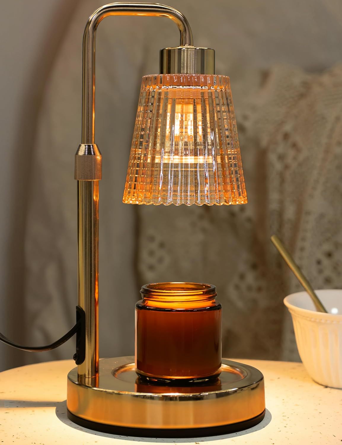 Solid Wood Electric Wax Melt Warmer with Timer and Dimmer, Adjustable Height Aromatherapy Lamp