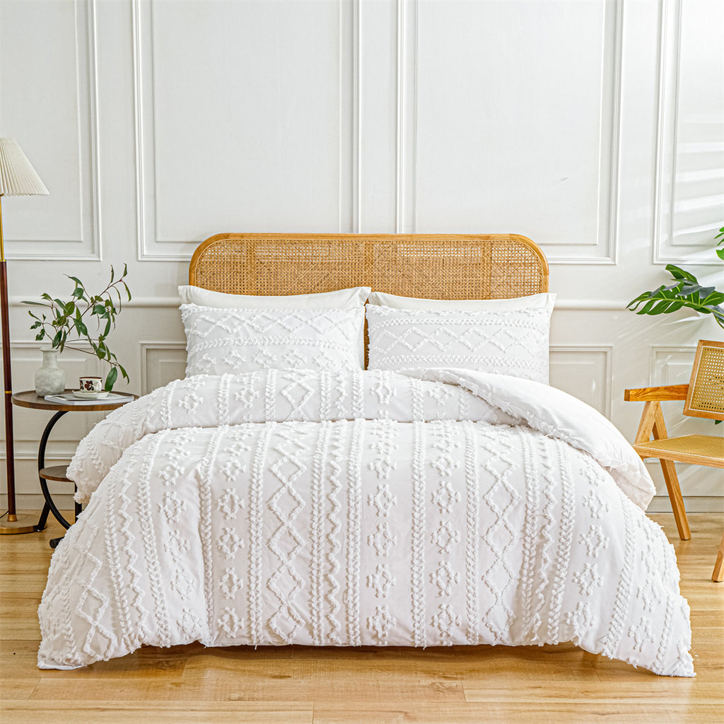 Brushed Solid Color Tufted Bohemian Bedding Set