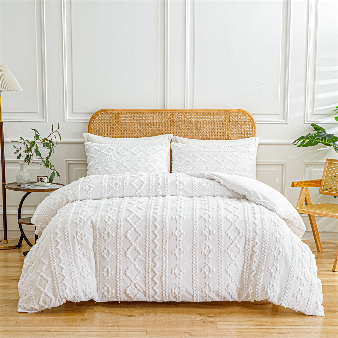 Brushed Solid Color Tufted Bohemian Bedding Set