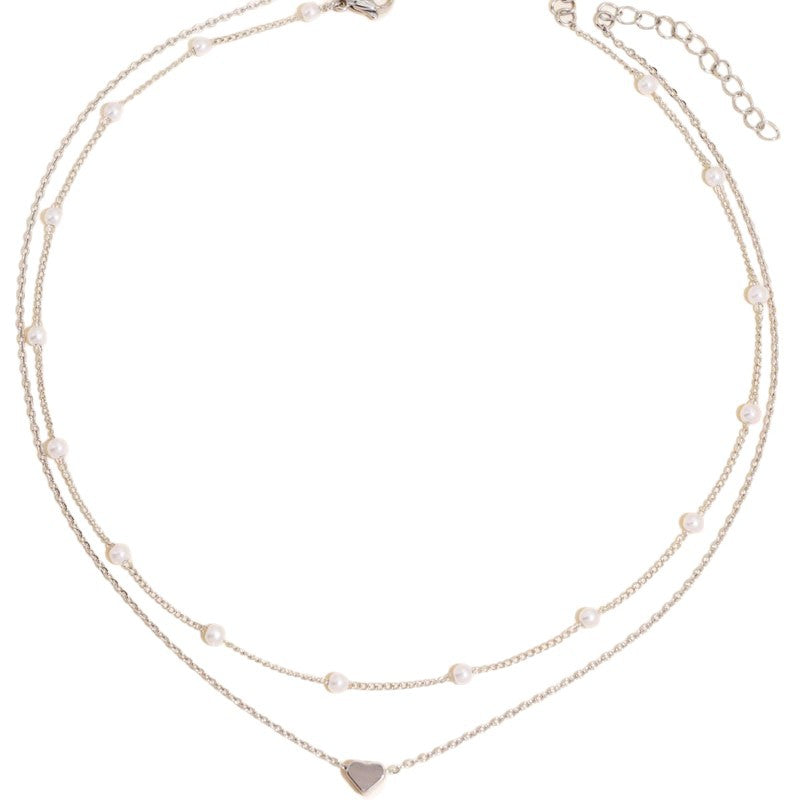 Fashion Imitation Pearl Layered Necklace with Heart Pendant for Women Men
