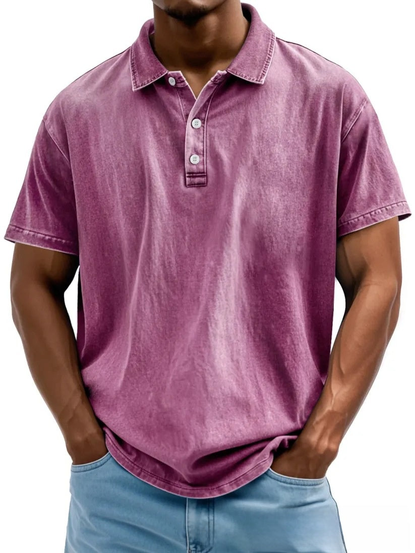 Men's Retro Washed Pure Cotton Casual Versatile Short-Sleeve Button-Down T-Shirt