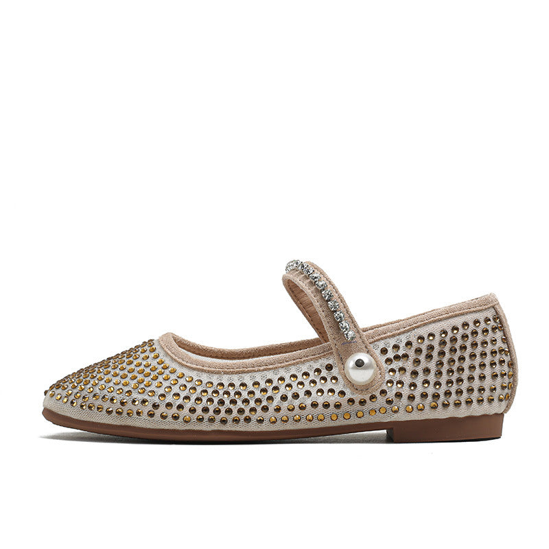Elegant Square Toe Mesh Pearl Mary Jane Women's Shoes