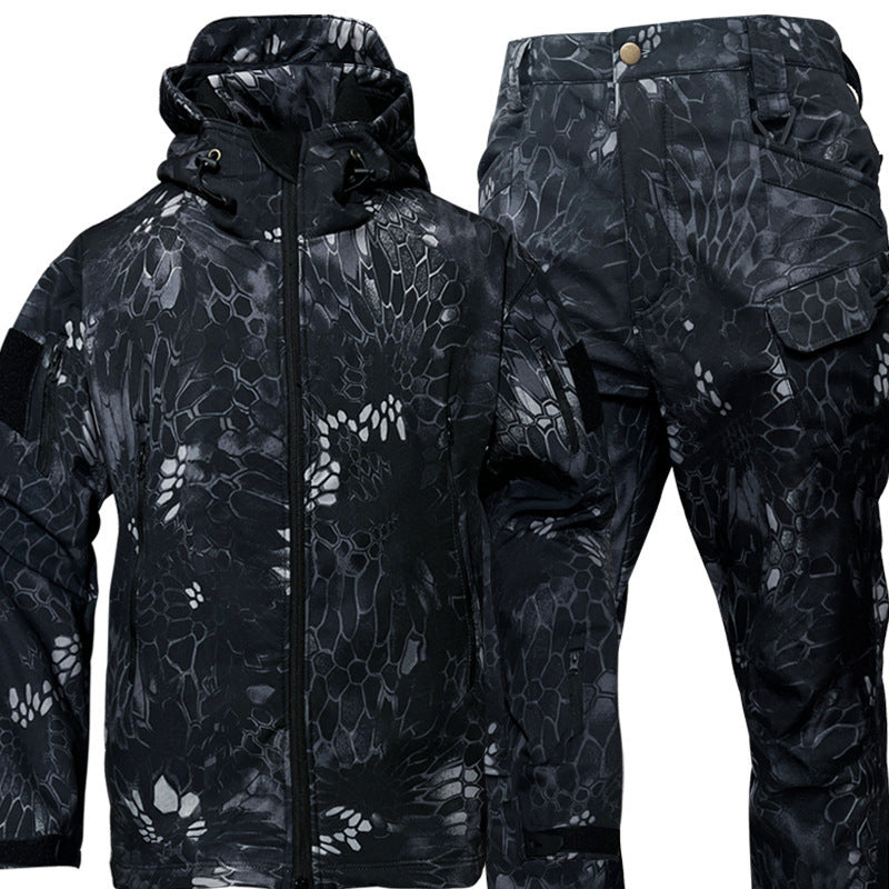 Men's Waterproof Tactical Jacket Set with Fleece Lining Sharkskin Outdoor Hunting Clothing