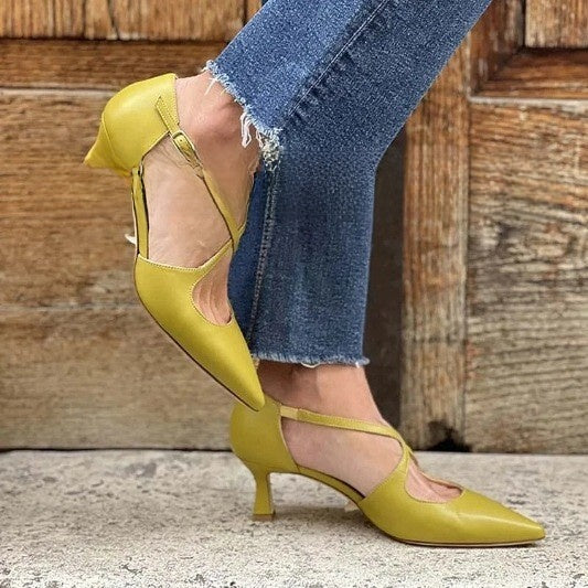 Pointed Toe Hollow Buckle Heeled Sandals