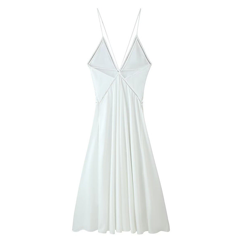 Womens Lace-up Back Floral Trim Dress