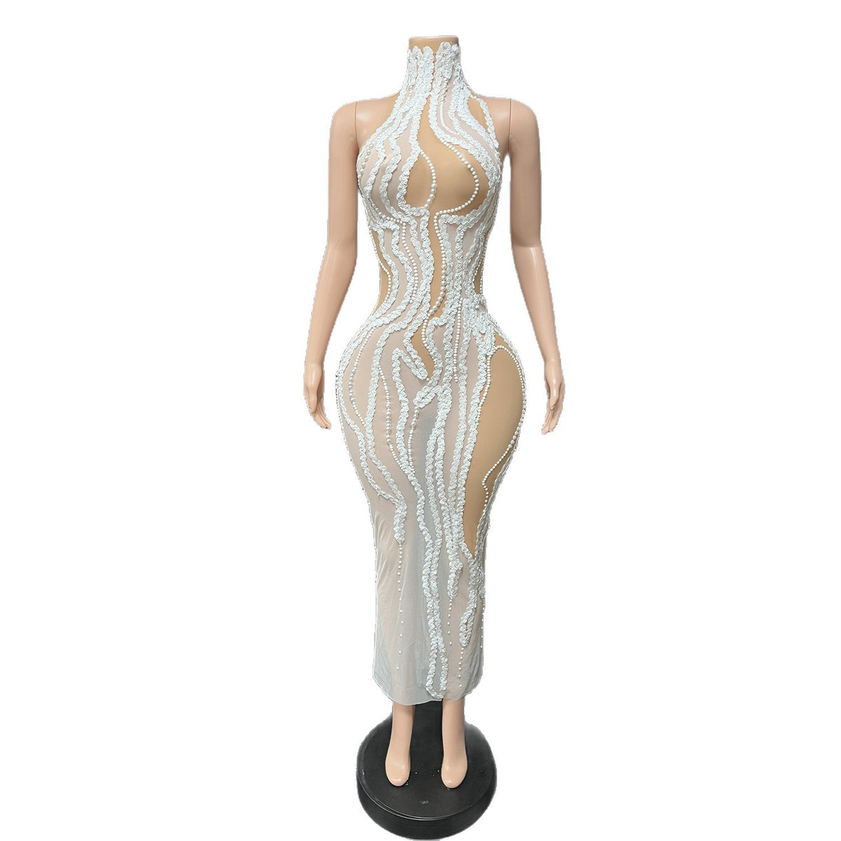 Elegant Pearl Embellished Spandex Dress
