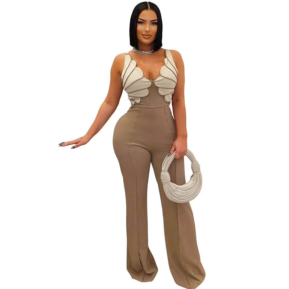 Womens V-Neck Sleeveless Slim-Fit Jumpsuit Sexy Bodycon Romper