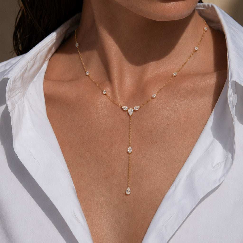 Stylish Teardrop Zircon Y-Shape Clavicle Necklace