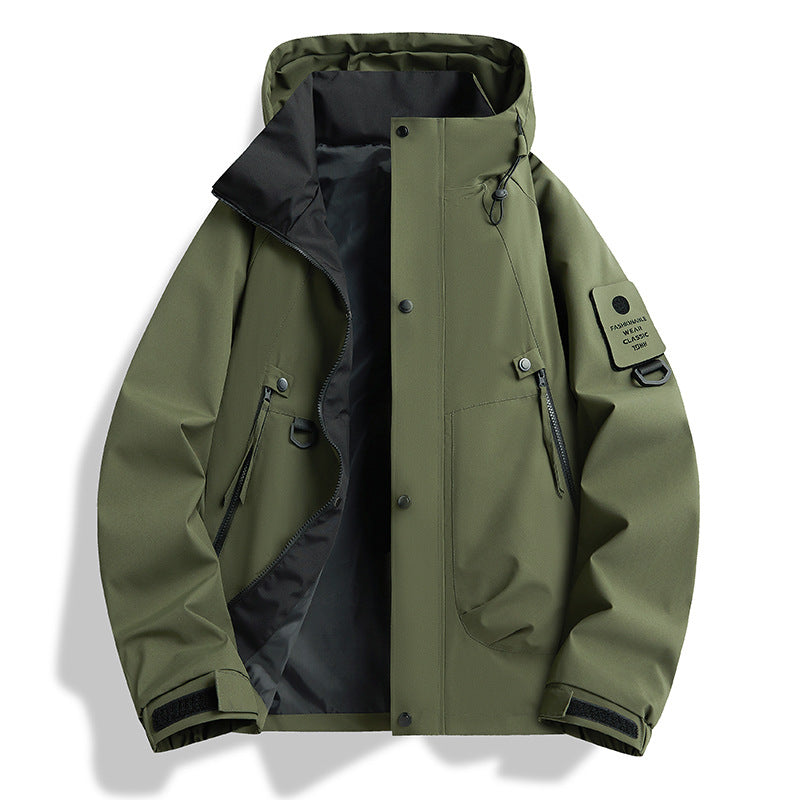 Unisex Loose Fit Windproof Hooded Jacket Polyester Outdoor Streetwear Coat