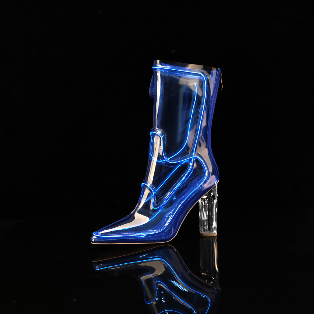 Transparent Film Pointed Toe Chunky Heel Boots