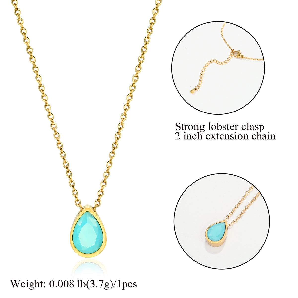 Water Drop Zircon Gold Plated Necklace with Adjustable Chain
