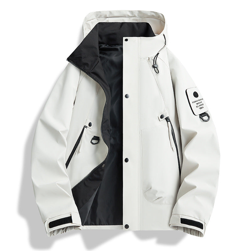 Unisex Loose Fit Windproof Hooded Jacket Polyester Outdoor Streetwear Coat