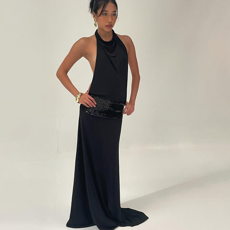 Elegant Halter Neck Backless High Waisted Dress