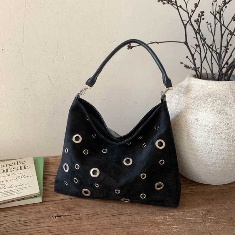 Retro Rivet Deerskin Embossed Shoulder Tote Bag