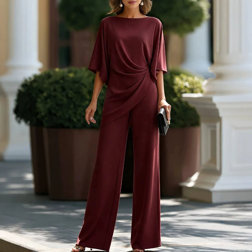 Womens Loose Fit Top and High Waist Wide Leg Pants Set