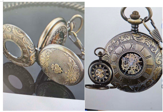 Engraved Mechanical Pocket Watch with Alloy Chain