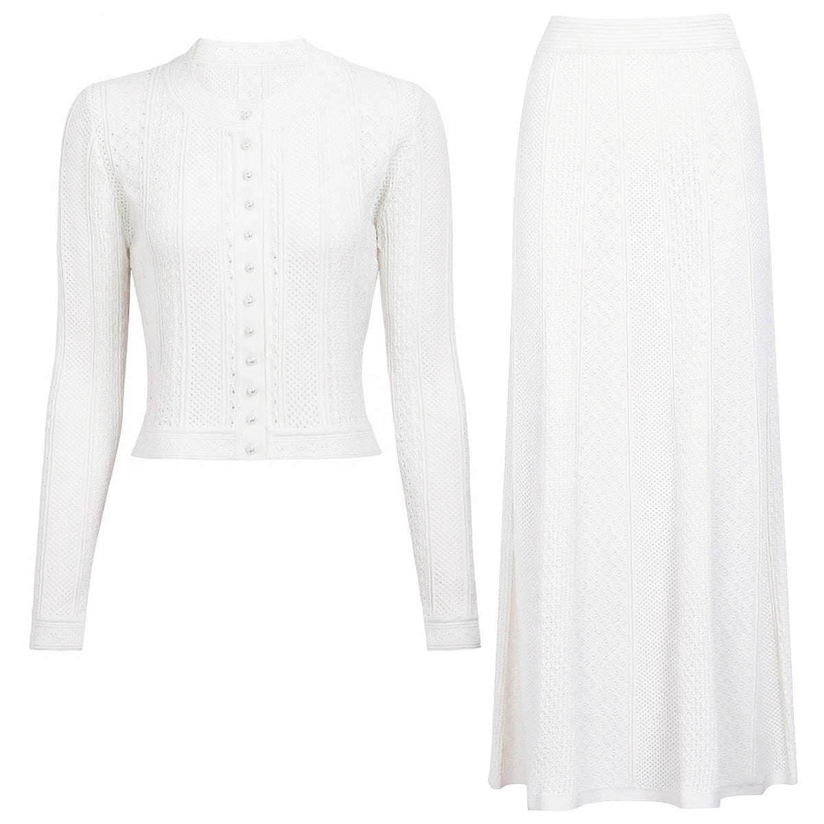 Women's long-sleeved knitted two-piece dress set