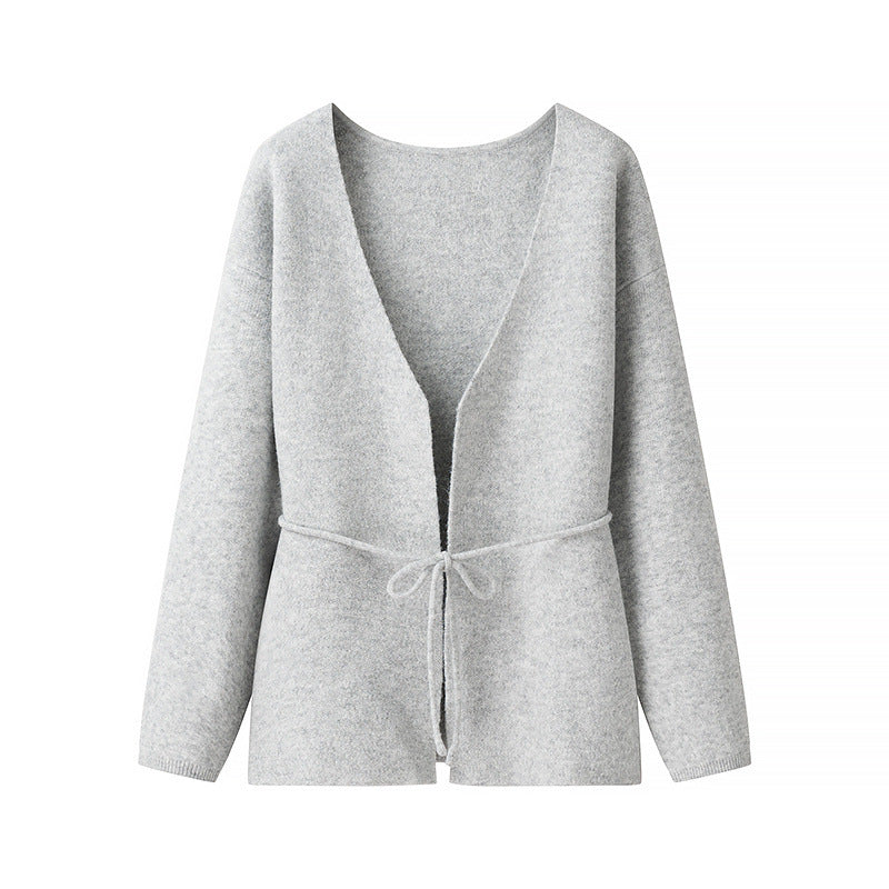 Women's Two-Color Lace-Up Long Sleeve V-Neck Cardigan Sweater