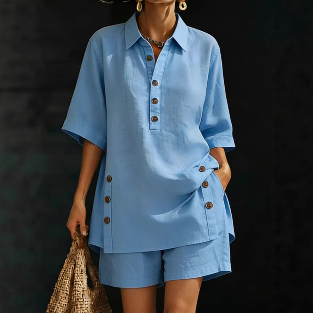 Women's Short Sleeve Shirt and Loose Pants Set