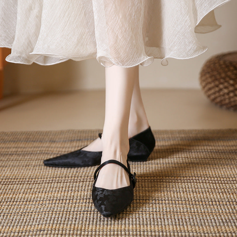 New Premium Satin Retro Pointed-Toe Single-Strap Women's Shoes