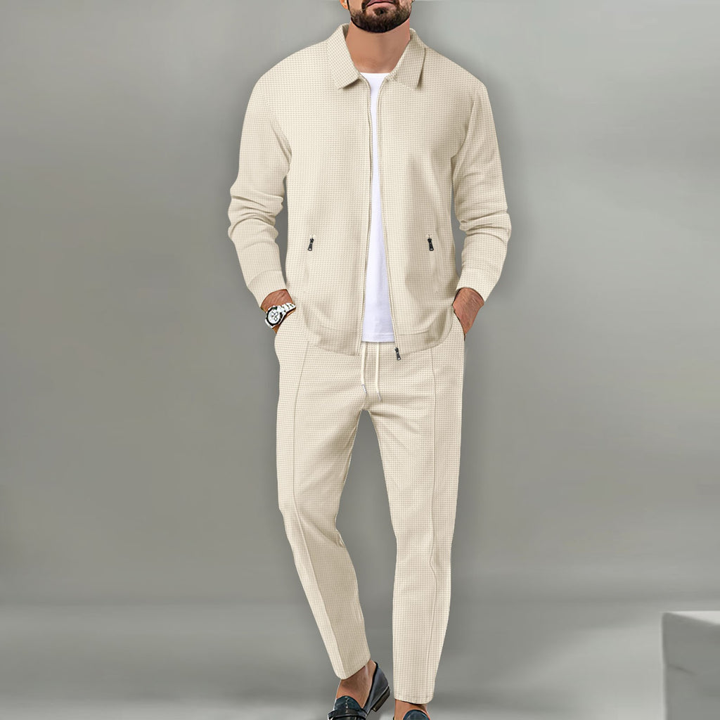 Mens Waffle Knit Zip-Up Track Suit