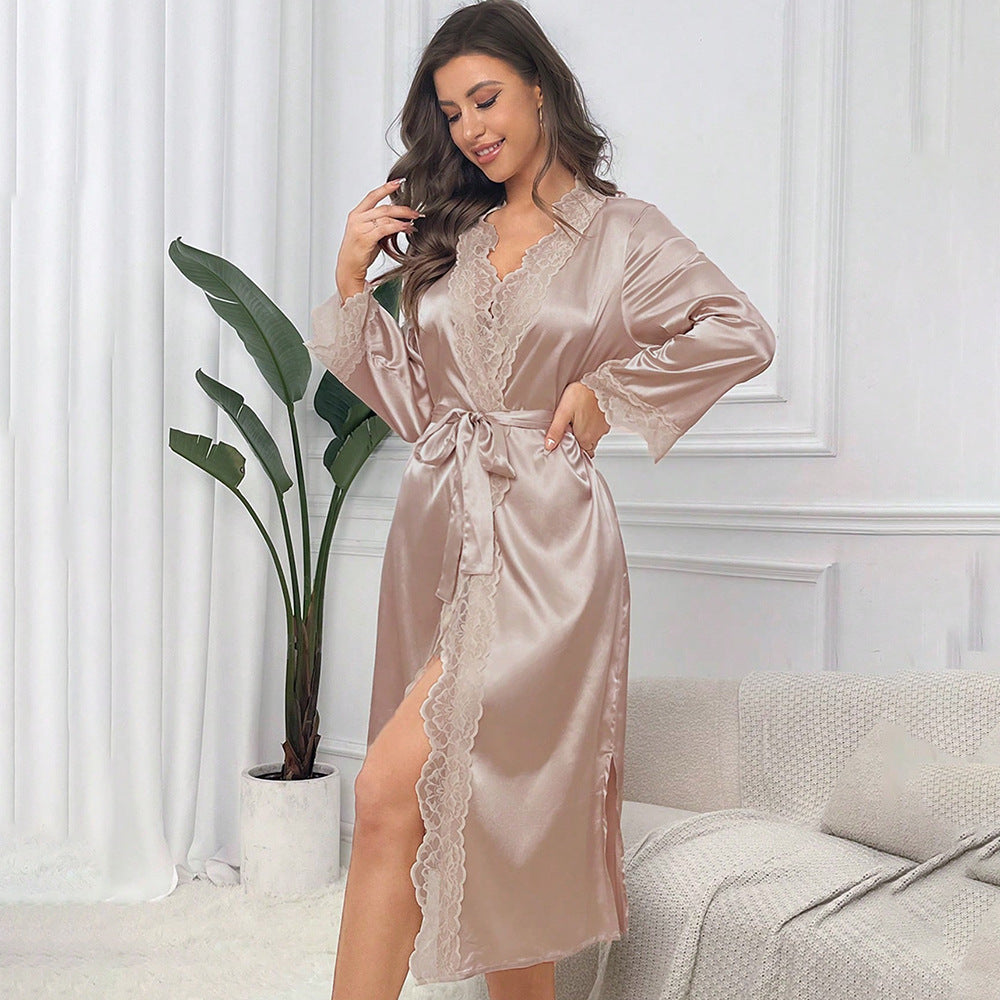 Imitation Silk Lace Trim Women's Nightgown