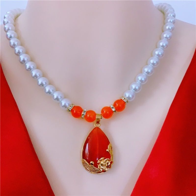 Synthetic Pearl Necklace with Heart Pendant