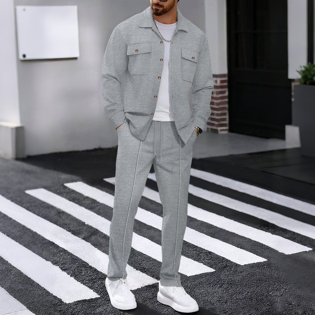 Waffle-pattern long-sleeve pants