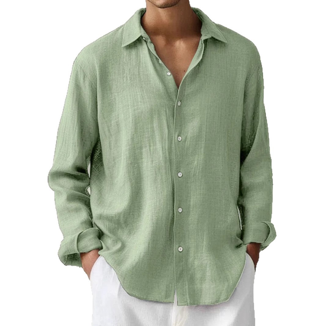 Men's Solid Color Long Sleeve Lapel Shirt Digital Print