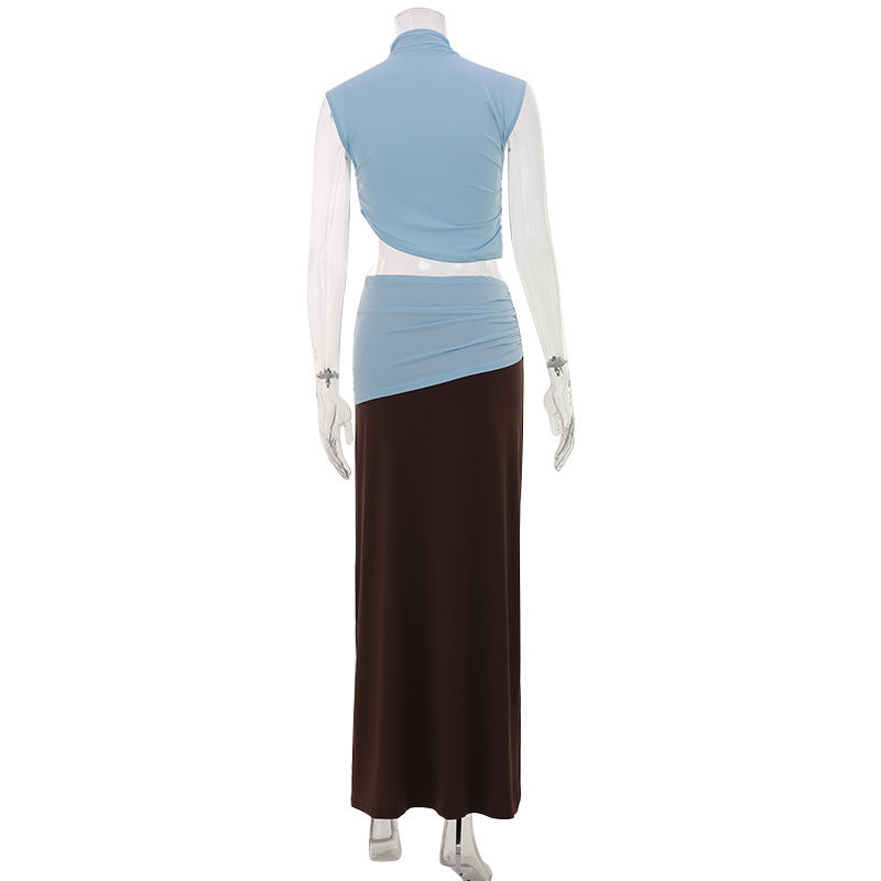 Lady's sleeveless short-sleeved top and skirt