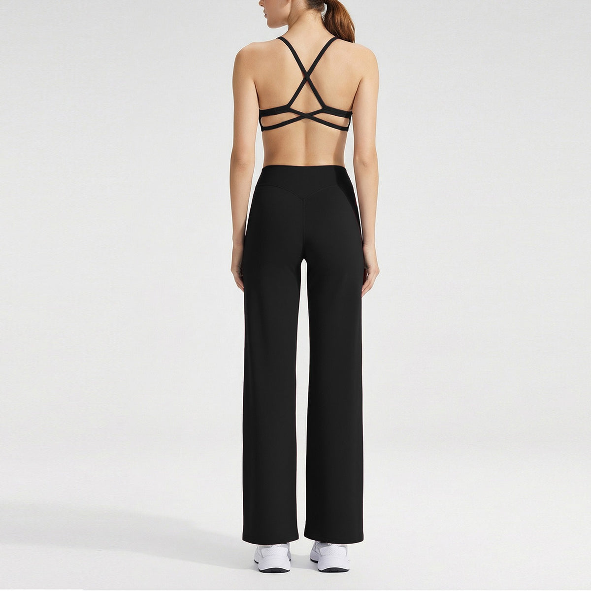 Women's sporty solid-color loose-fitting wide-leg yoga set
