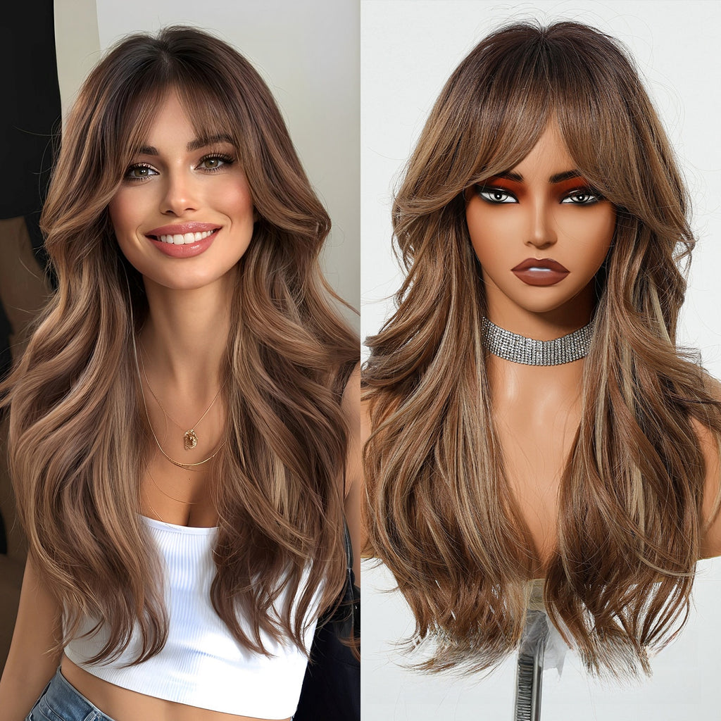 Brown Bang Long Curly Hair Wig