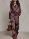 Women's Paisley Print Shirt and Wide-Leg Pants Two-Piece Set
