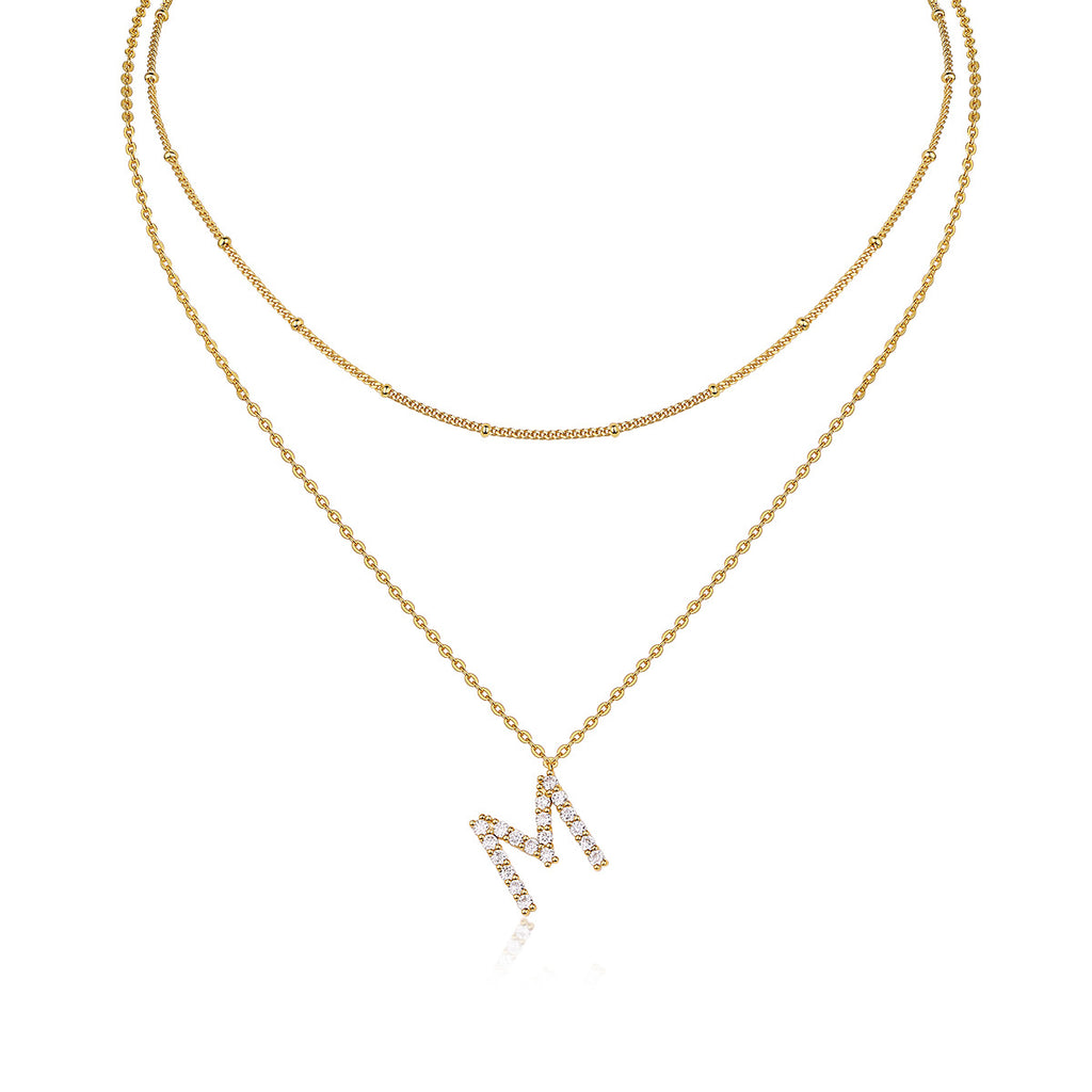 Stacked Gold Bead Clavicle Chain Sterling Silver 925 Moissanite Necklace