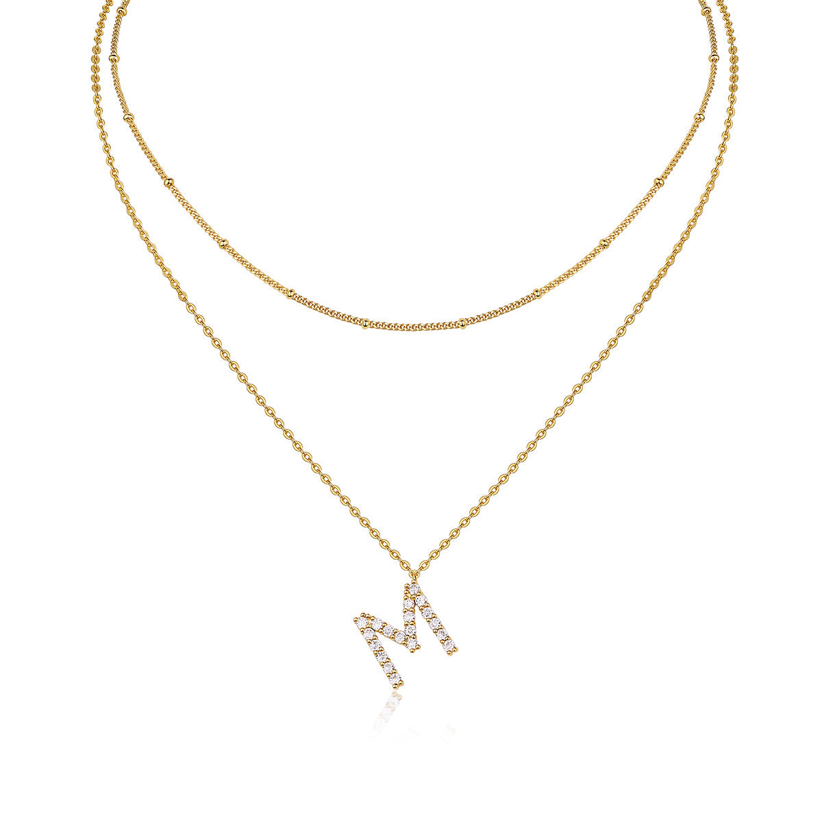 Stacked Gold Bead Clavicle Chain Sterling Silver 925 Moissanite Necklace