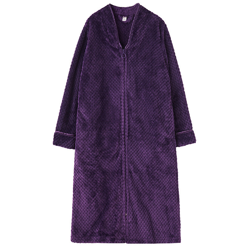 Flannel Nightdress, Bathrobe for Women, Fleece-Lined and Thickened