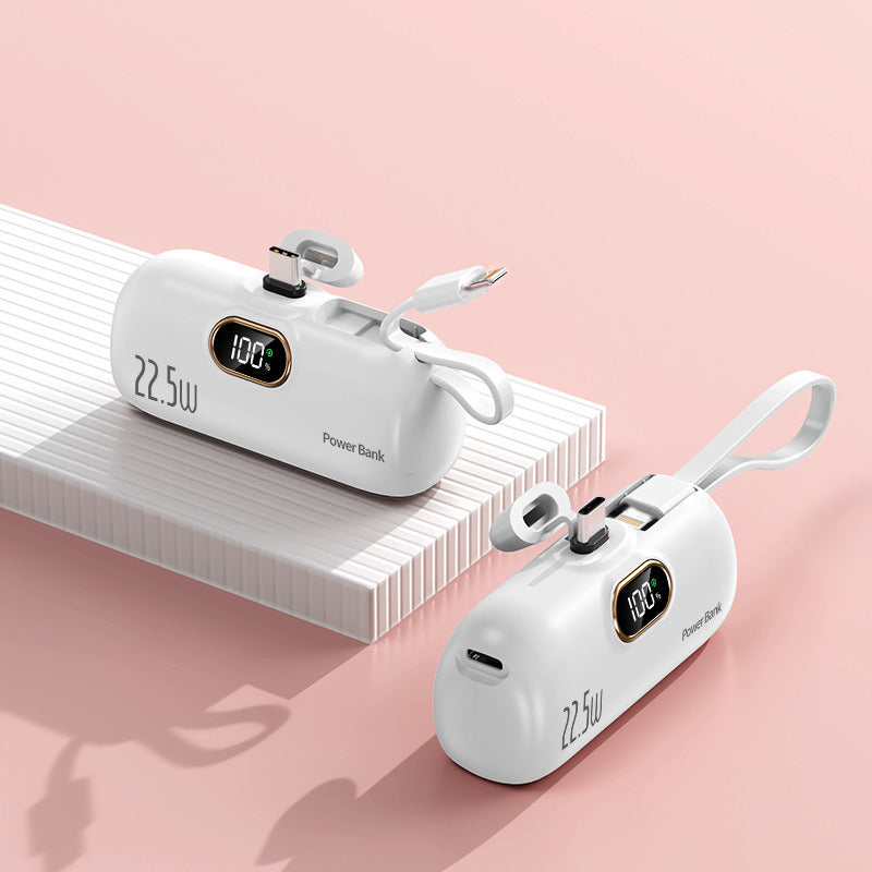 Mini Capsule Power Bank 5000mAh Portable Charger with Built-in Connector Keychain Emergency Battery Pack
