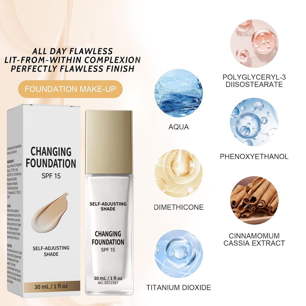 Color Changing Long Lasting Hydrating Liquid Foundation Natural Finish Makeup Base