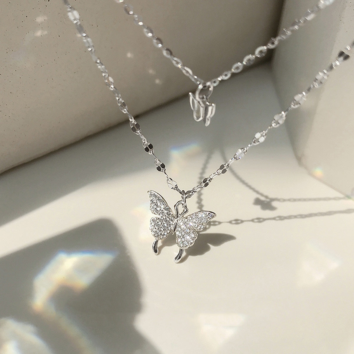 Double Layer Butterfly Pendant Titanium Steel Necklace
