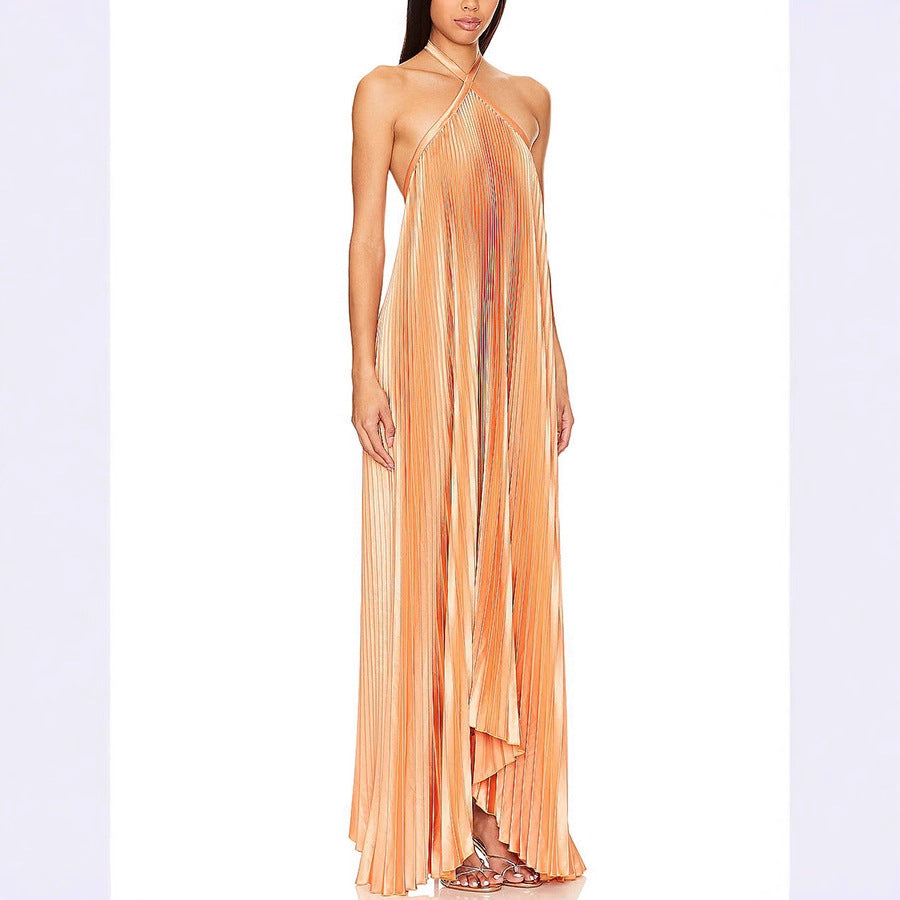 Sleeveless Pleated Backless Dress