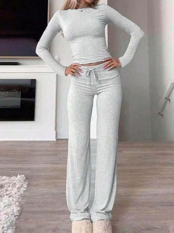 Womens Casual Pullover and Wide-Leg Pants Set