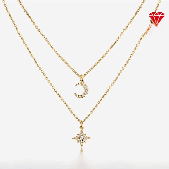 Stacked Gold Bead Clavicle Chain Sterling Silver 925 Moissanite Necklace