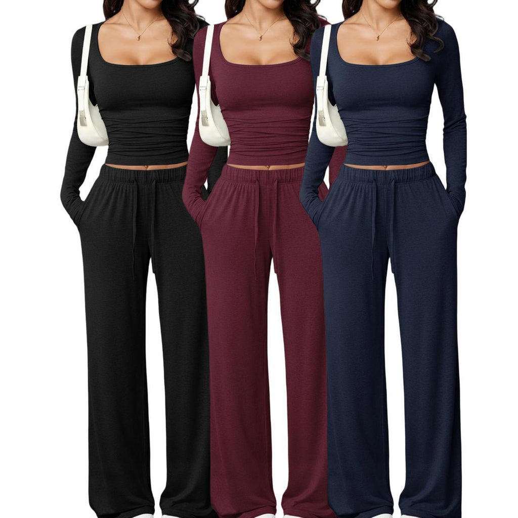 Women's Square Neck Long Sleeve Tracksuit Set
