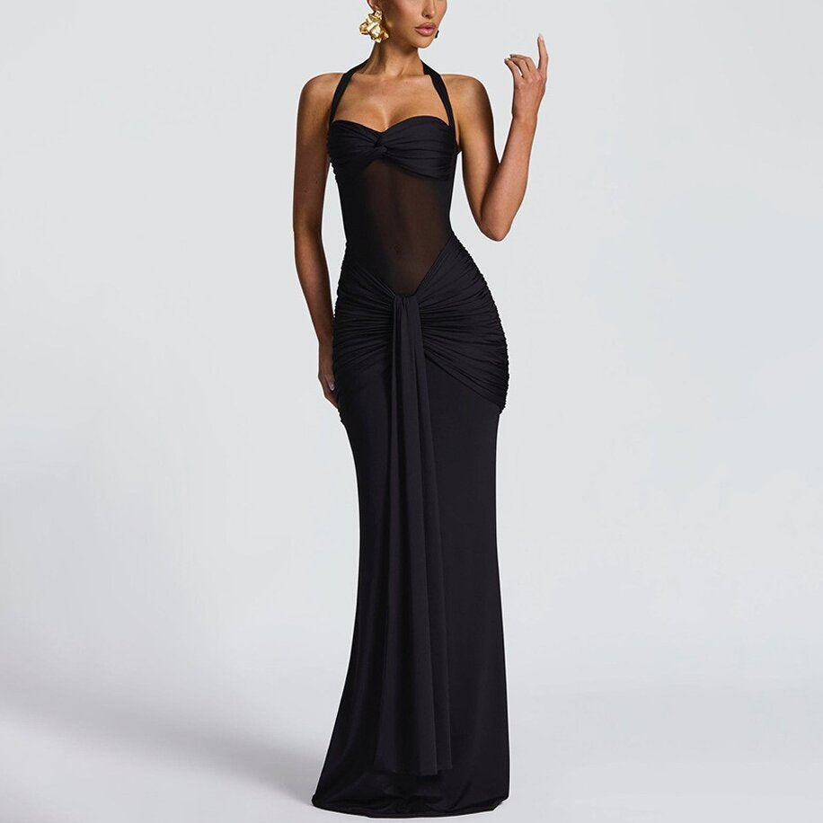 Ruched Bodycon Halter Neck Dress