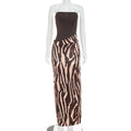Women's Sexy Leopard Print Sleeveless Strapless Slim-Fit Patchwork Long Dress