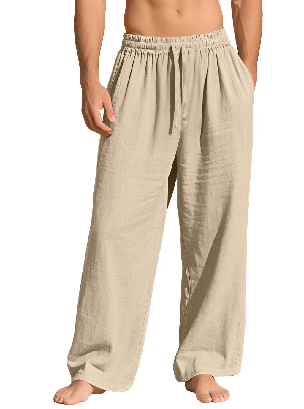 Mens Cotton Linen Loose Fit Drawstring Casual Pants
