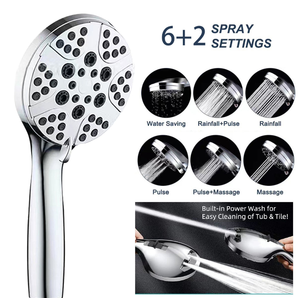 Stainless Steel Shower Set with 8 Functions and Extension Rod