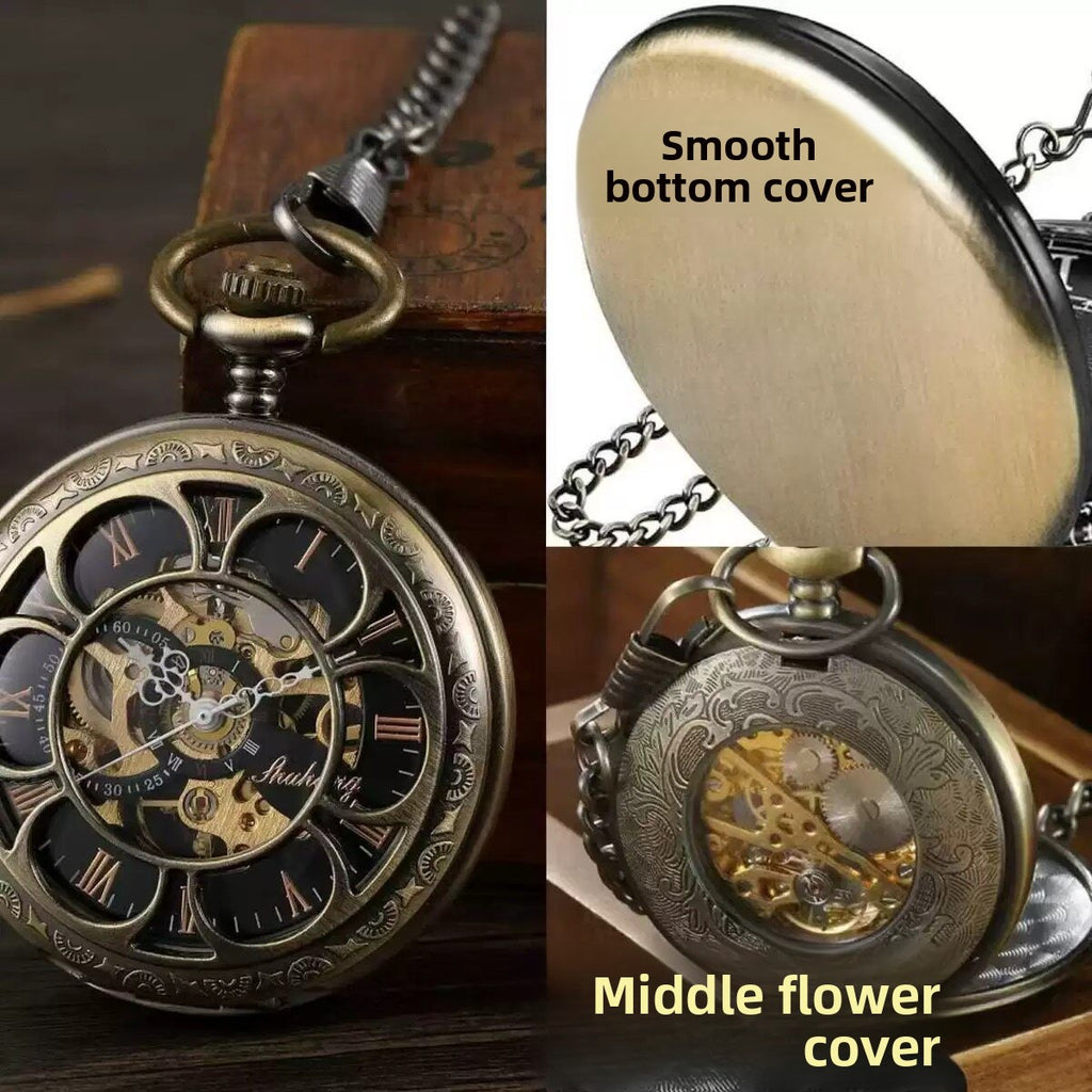 Engraved Mechanical Pocket Watch with Alloy Chain