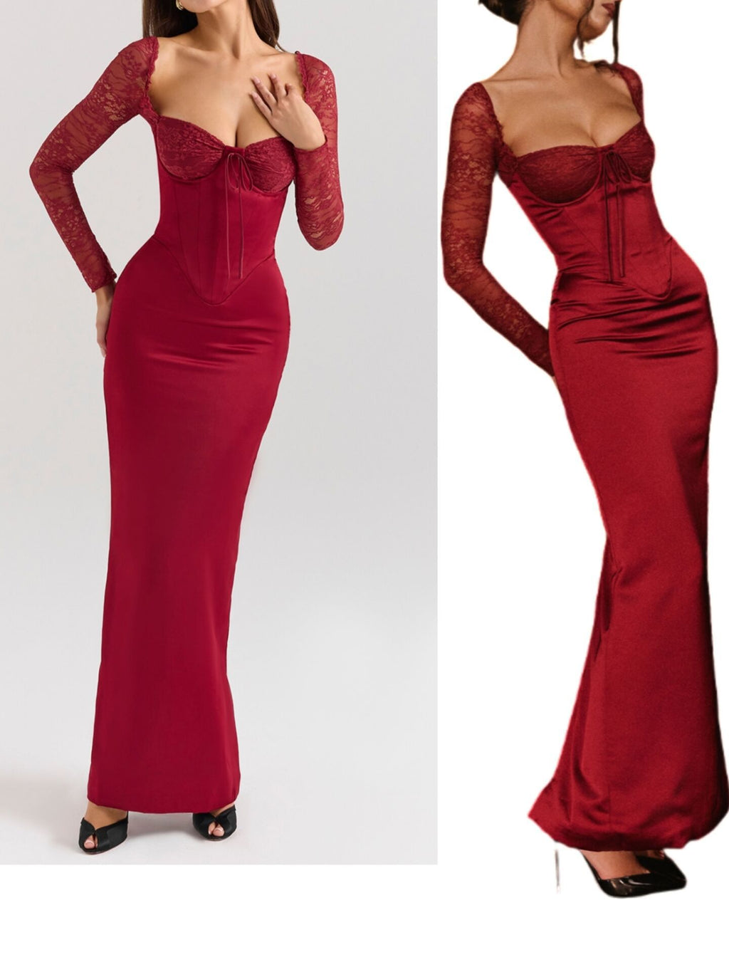 Burgundy Acetate Satin Long Dress