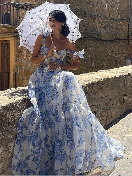 Cross-border New Spring and Summer Shoulder European and American Women's Fashion Organza Fairy Long Elegant Evening Dress dress